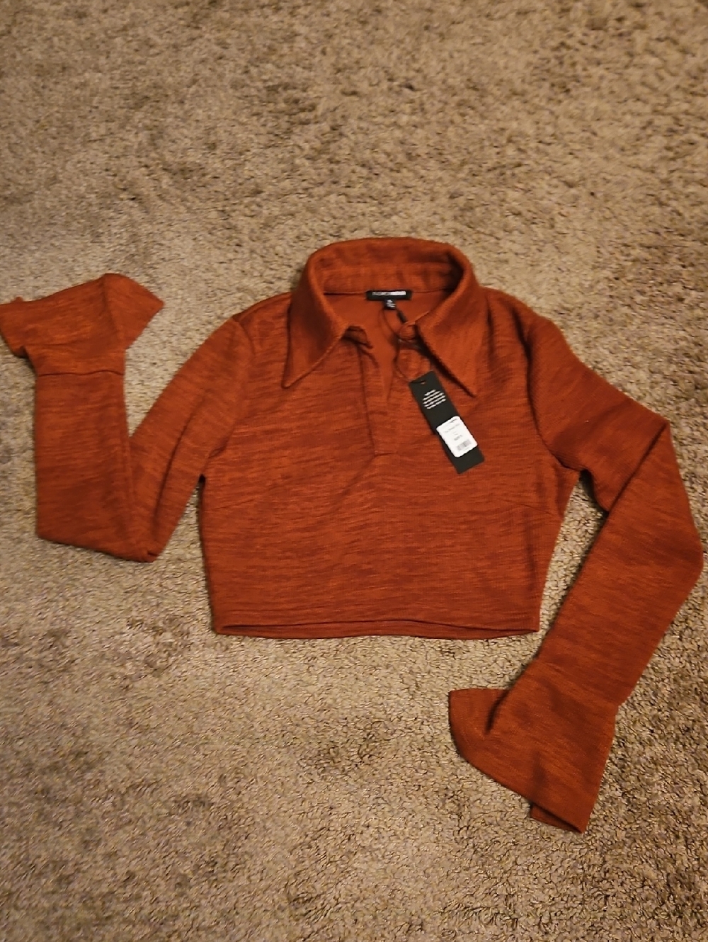 Fashion Nova Rust Collared Knit Crop Top